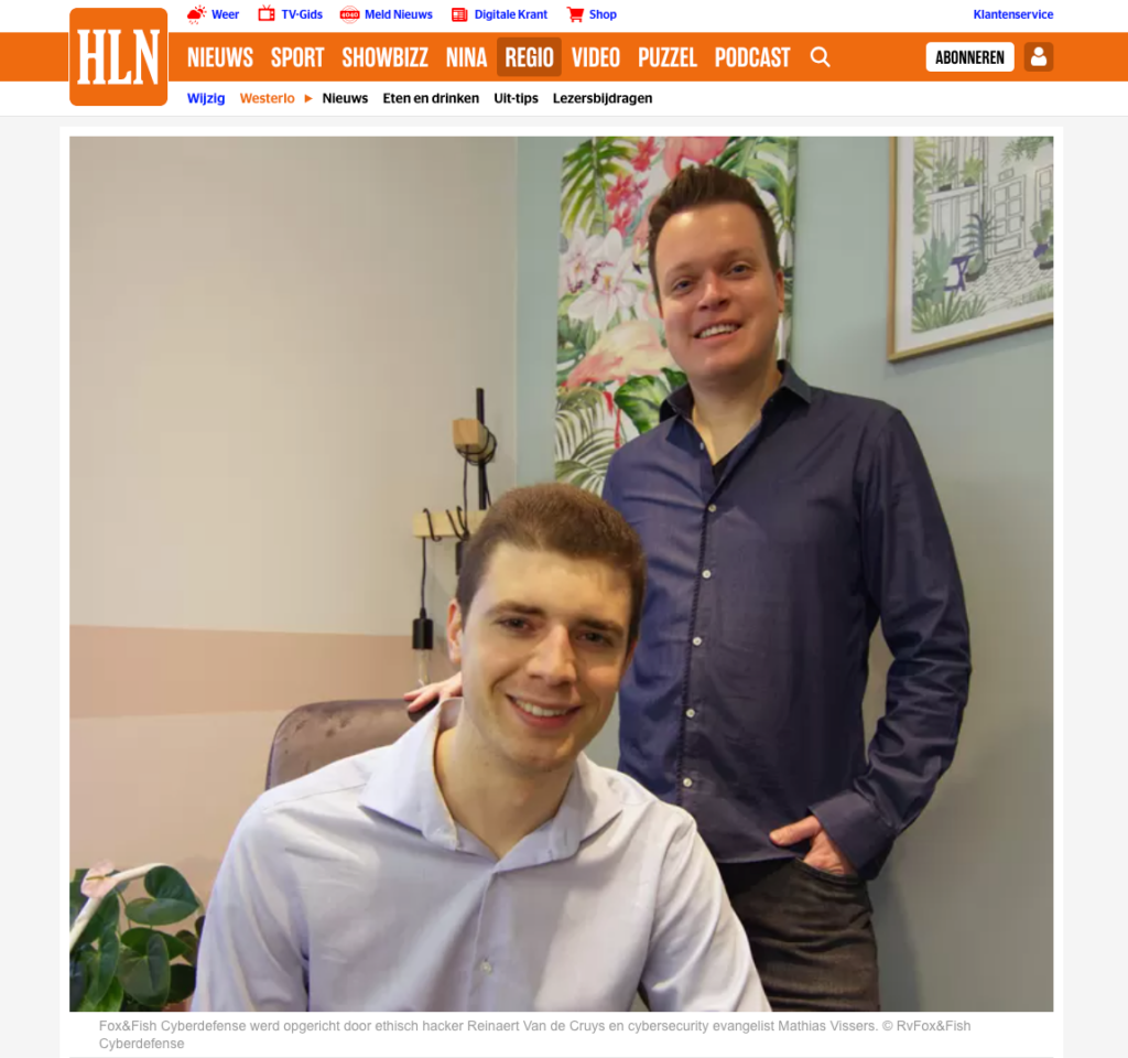 Artikel HLN - Cybersecurity Company Of The Year