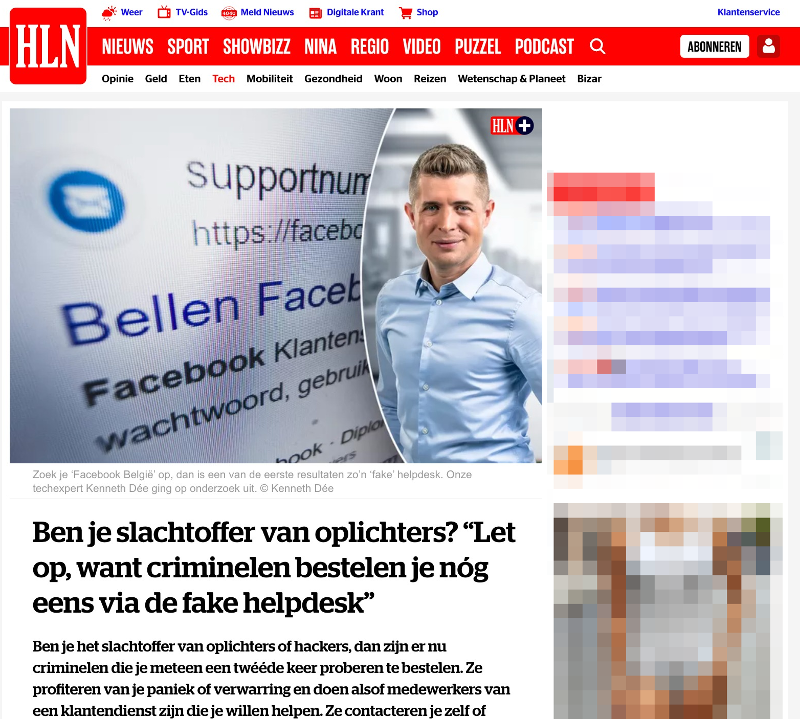 Artikel HLN: Ben je slachtoffer van oplichters? “Let op, want criminelen bestelen je nóg eens via de fake helpdesk”