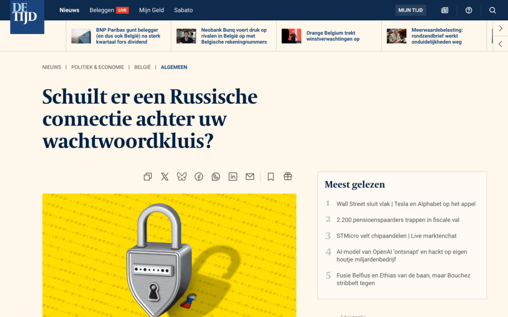 Persartikel De Tijd - Russische connectie achter wachtwoordkluis