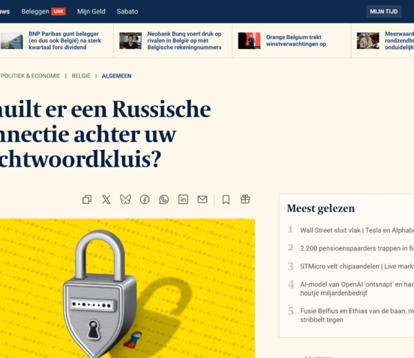 Persartikel De Tijd - Russische connectie achter wachtwoordkluis